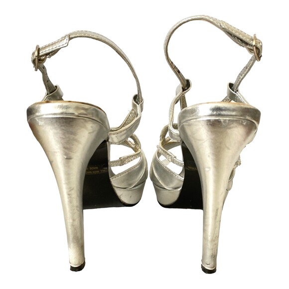 TOUCH UPS Size 6 Adjustable Strap Platform Heels Slingback Sandal Silver Evening - Picture 5 of 10